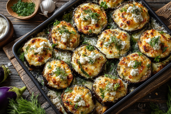 Баклажаны для тех, кому нельзя жареное и жирное: запеченные колечки с шапочкой без майонеза