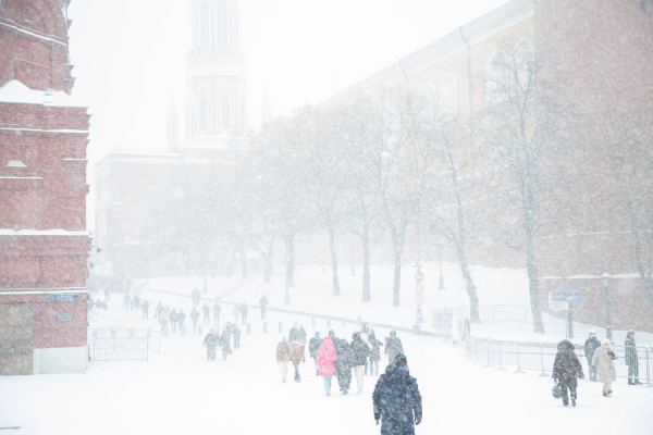 В московском ЖК образовались огромные очереди на автобусы из-за снегопада